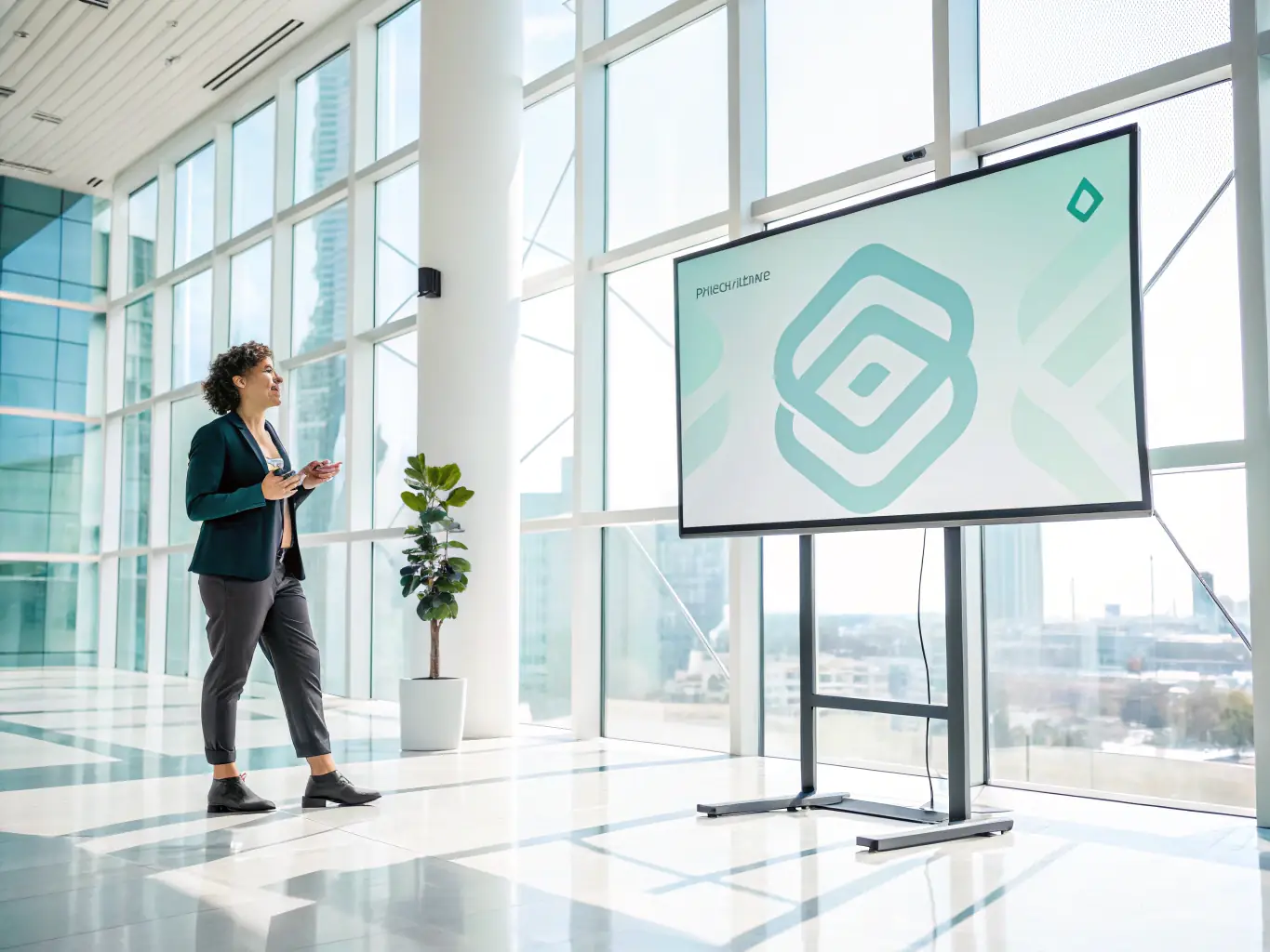 A person confidently presenting a well-organized file to a support representative, symbolizing the preparation of a clear and complete case. The setting is a modern office environment.